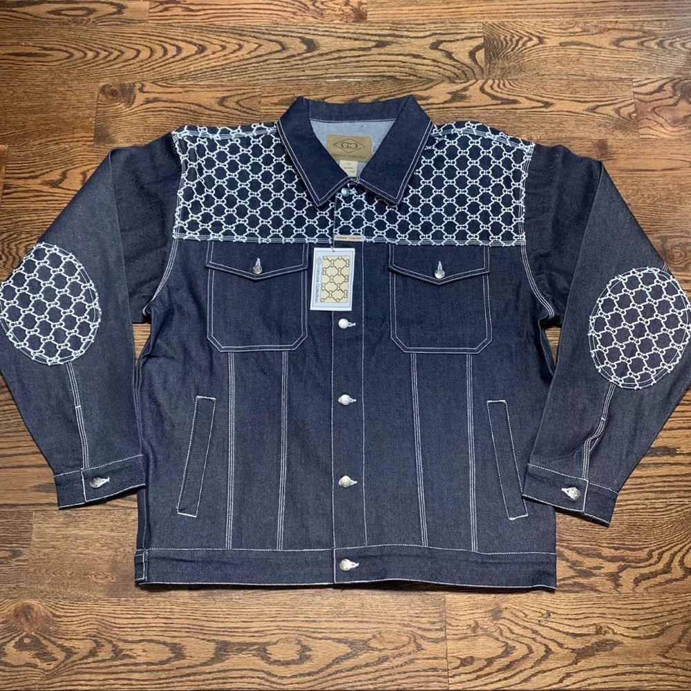 NWT VINTAGE GENUINE COLLECTION Y2K DENIM JACKET Blue And White MENS SIZE 2XL